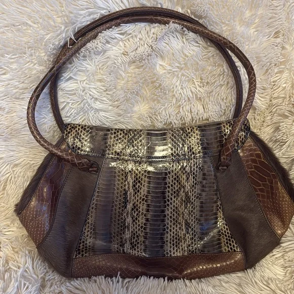 NWOT Sharif Snakeskin and Fur Handbag - Picture 2 of 4
